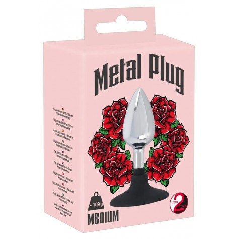 Хромированная анальная пробка Metal Plug with Suction Cup на присоске - 10,2 см.